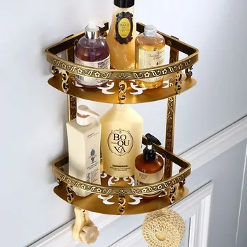 

2 layer antique nail free bathroom rack metal shower corner rack wall mounted shampoo storage rack MJ61909