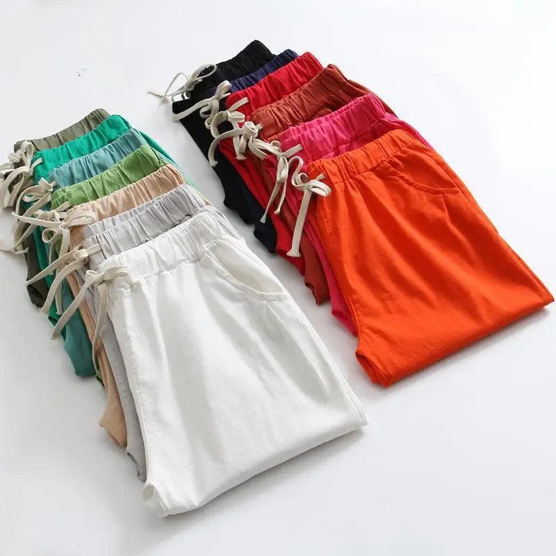 

Ankle Length Pants Women High Waisted Black Blue Harem Cotton Linen Pants Summer Autumn Loose Pocket Pencil Plus-size Trousers