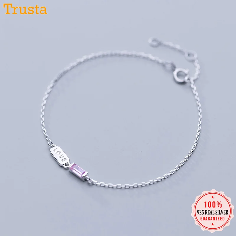 Trustdavis подлинное серебро 925 пробы сладкая любовь ослепительный розовый браслет cz для женщин девочек свадебный подарок на день Святого Валентина DT22
