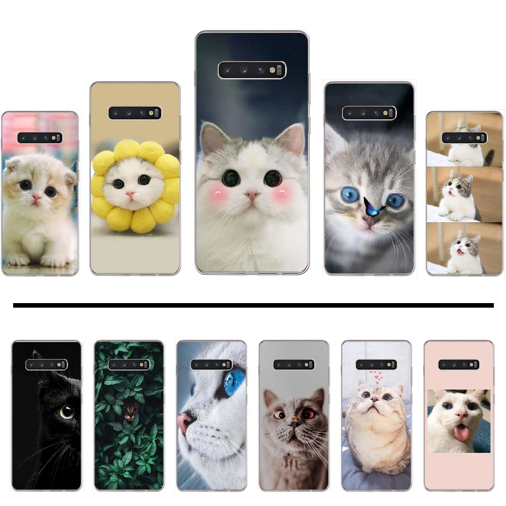 Мягкий милый Блестящий чехол для телефона с изображением кота Samsung Galaxy S5 S6 S7 S8 S9 S10