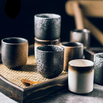 

Vintage Japanese Style Teacup Juice Coffee Mugs Glass Water Cup Stoneware Ceramic Hand-Painted Coarse Pottery Kungfu Tea set