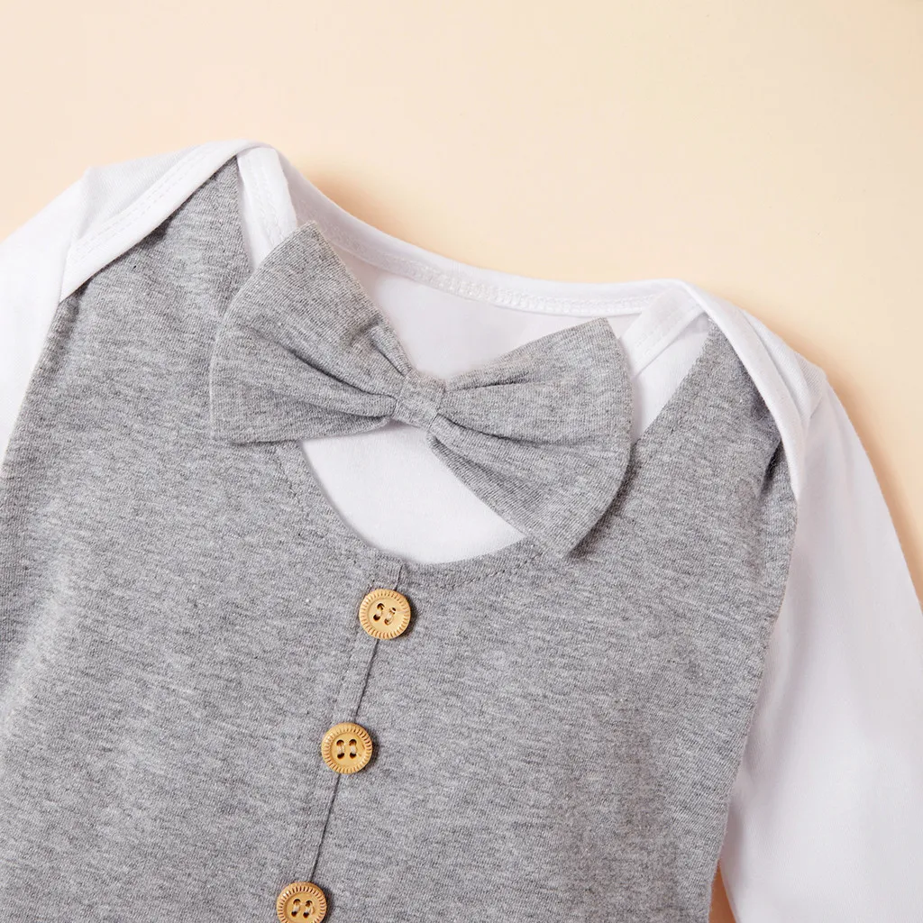 Одежда для новорожденных; Детский галстук-бабочка для мальчиков комбинезон топы+ Штаны костюм джентльмена Одежда Новые Детские's Костюмы Детская Одежда# Y5