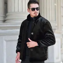 Осенняя кожаная куртка из искусственного меха норки, Мужская зимняя утолщенная теплая меховая кожаная куртка, мужские свободные куртки с воротником-стойкой, B142