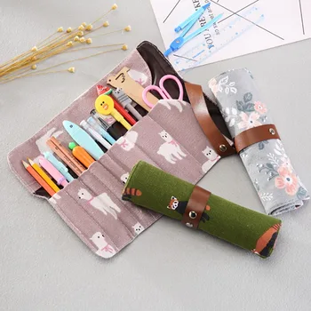 

5 Styles Of Creative Straps Roller Blind Canvas Pen Student Pencil Case Multi-function Storage Bag Fresh Cloth Retro Stationery