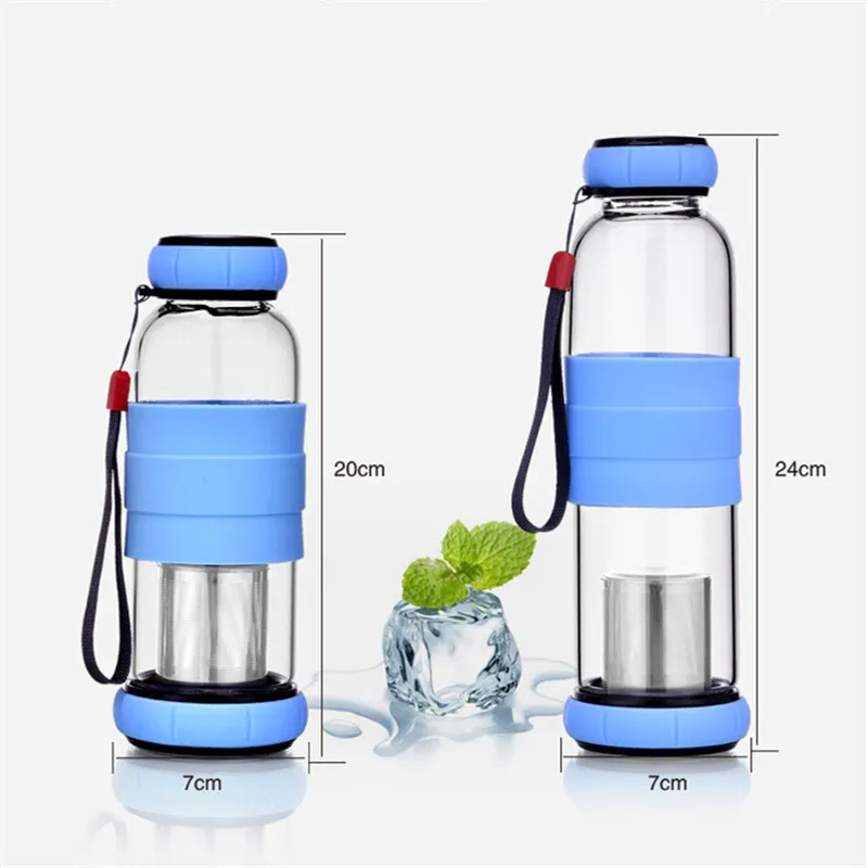 Bpa Free 420/550ML Creative Portable Rope Glass Water Bottle Fruit Juice Kettle Drink Cup Directly Stainless Steel Tea Strainer