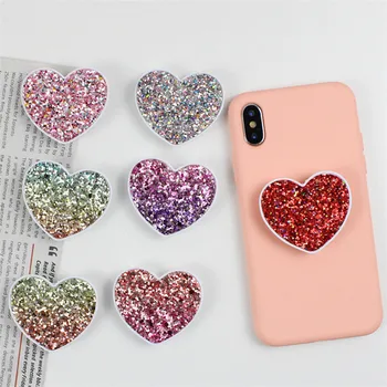 

50pcs Pink heart Glitter Diamond Grain mobile phone folding stretch bracket Phone Holder Balloon support for iphone