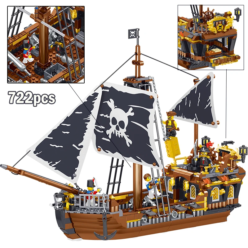 

Enlighten Pirate Ships Model Compatible legoinglys Warship Boats Caribbean Pirates Figures Building Blocks Bricks Toys for kids