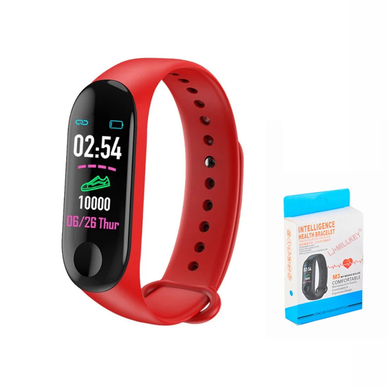 M3 умный браслет с дополнительный ремень смарт-браслет пульсометр фитнес-трекер Смарт-часы M3 Pro M3 Plus - Цвет: M3 Red with Box