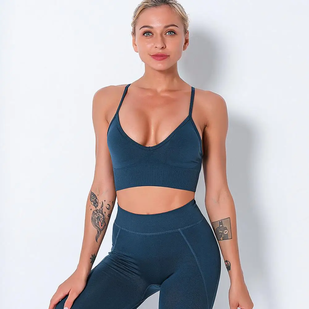

Seamless Sports Gym Bra Crop Top Push Up Workout Beauty Back Solid Top Shockproof Training Fitness Running Vest Crop Casual Top