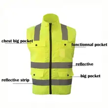 Открытый безопасности Рабочая верхняя одежда высокая видимость светоотражающий дорожный жилет полосы флуоресцентный желтый Спецодежда жилет с карманами