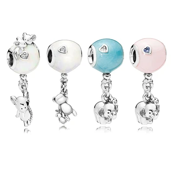 

JrSr new 100% 925 Silver Beads Mouse Elephant Bear & Balloon Dangle Charms fit Original Pandora Bracelets Women DIY Jewelry gift