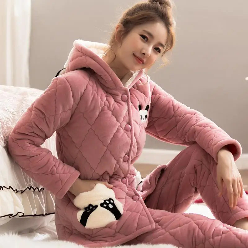 Сексуальная Женская пижама PJ комплект зимнее теплое толстое белье костюм Свободная мультяшная Пижама Повседневная с длинным рукавом с капюшоном Домашняя одежда XXL - Цвет: Style F