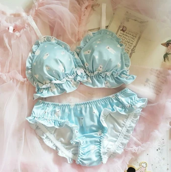 

Cotton harajuku Cute sexy Hatsune Miku Bikini pink blue underwear Cosplay Japanese Anime Style Stripe Lingerie Bra Set