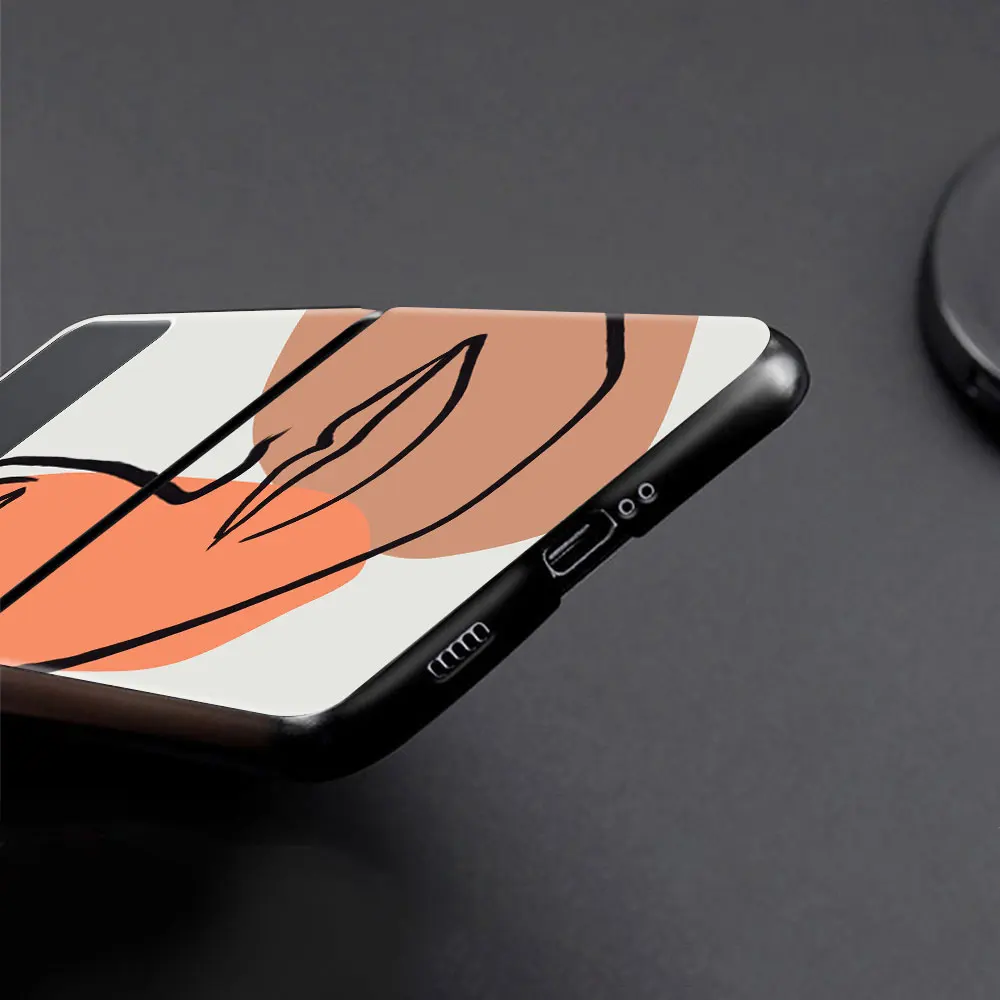 For Samsung Galaxy Z Flip 3 5G Case Luxury Matte Black Hard Phone Cover ZFlip 3 Shockproof Fundas Shell Abstract Women Face Line