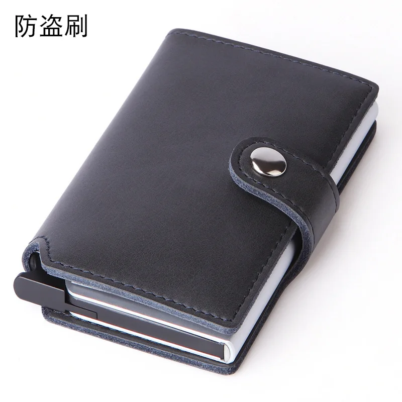 

Cassette Wallet Genuine Leather Metal Antimagnetic Credit Card Business Aluminium Alloy Purse Automatic Bank Card