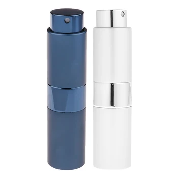 

15ml Practical Empty Rotary Perfume Bottle Pressed Spray Refillable Diffuser Decorative Makeup Tool Blue & Sliver