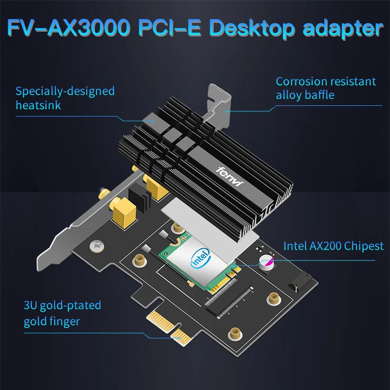 Двухдиапазонный 2400 Мбит/с беспроводной PCI-E Wifi адаптер для настольных ПК с Intel Wi-Fi 6 AX200 Bluetooth 5,0 802.11ax/ac 2,4G/5G карты