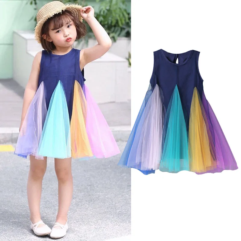 

2019 Kids Baby Girl Rainbow Tulle Dress Sleeveless Tank Wedding Party Princess Dress Child Girl A-Line Gown Fancy Dress 1-6Y