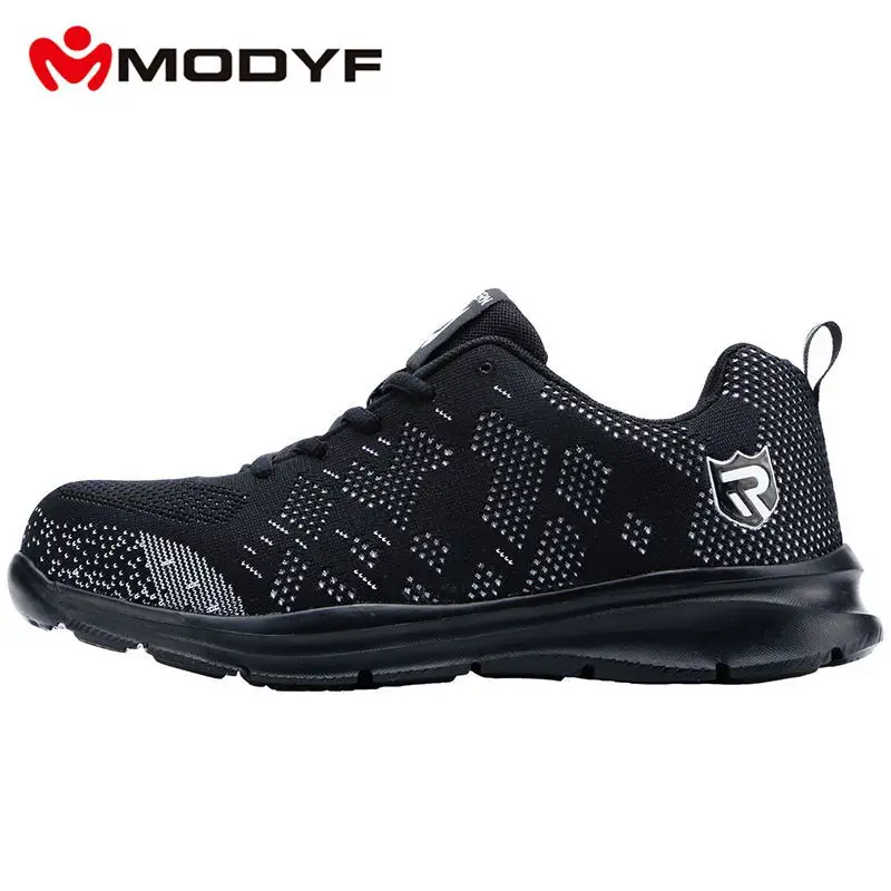 MODYF/легкая дышащая мужская защитная обувь со стальным носком; Рабочая обувь для мужчин; нескользящие строительные кроссовки со светоотражающими элементами - Цвет: Type Black