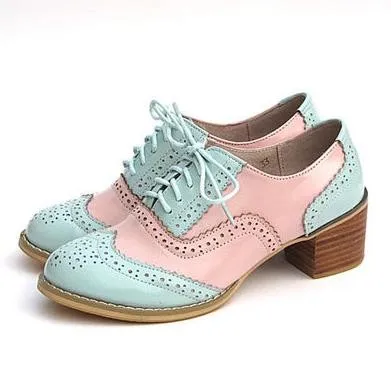 blue pink Винтажные разноцветные туфли в британском стиле; Лидер продаж; женская обувь из натуральной кожи на толстом каблуке; женские оксфорды - Цвет: blue pink