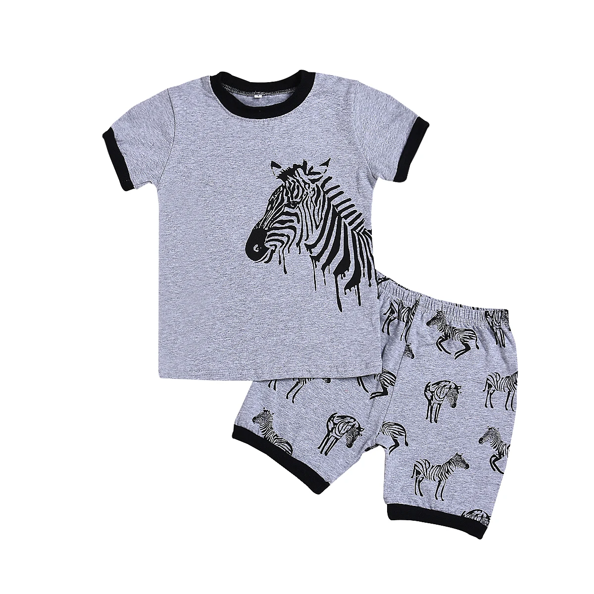 

2 Pieces Short sleeve Zebra Print T Shirt and Shorts Set For Toddler Boy
