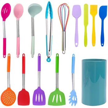 

15pcs Kitchen Utensils Set Stainless Steel Silicone Non-stick Spatula Spoon Tongs Egg Beater Cookware Kitchenware Cooking Tools