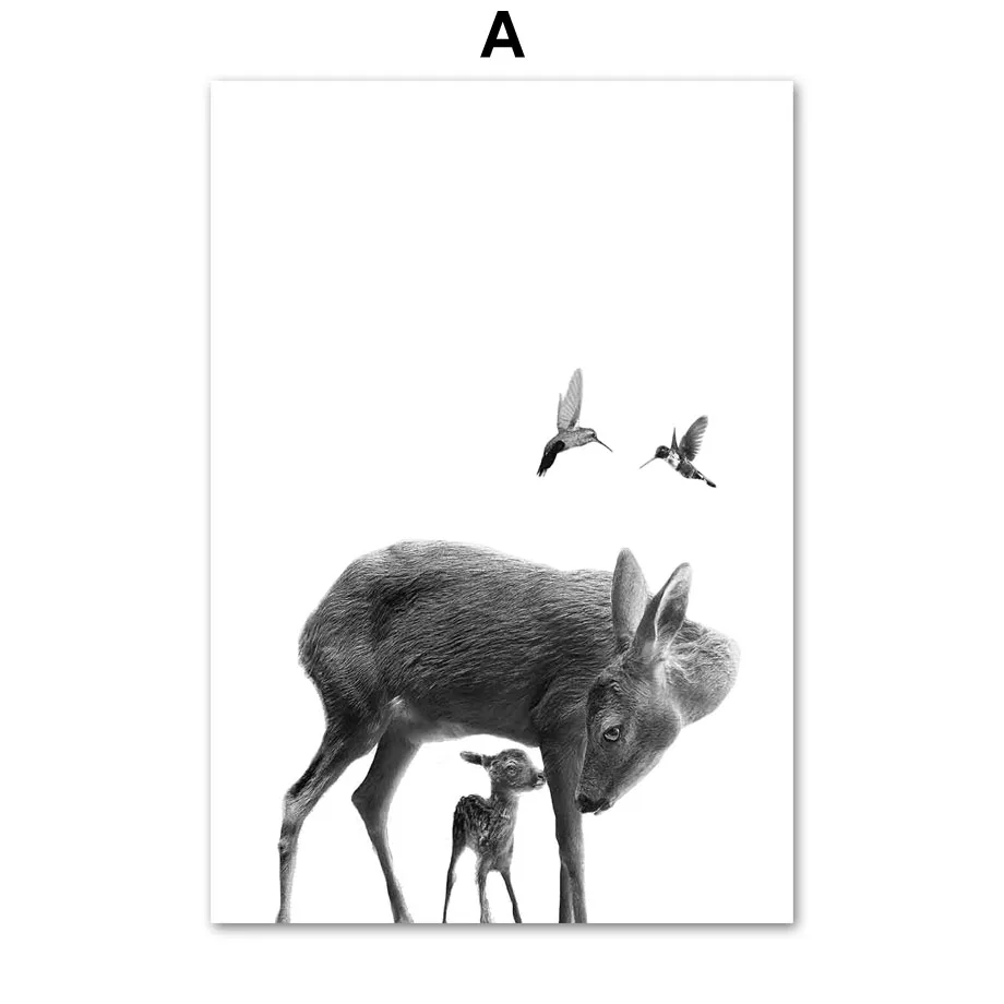 Cute-Bear-Koala-Deer-Fox-Bird-Black-White-Nordic-Posters-And-Prints-Wall-Art-Canvas-Painting (3)