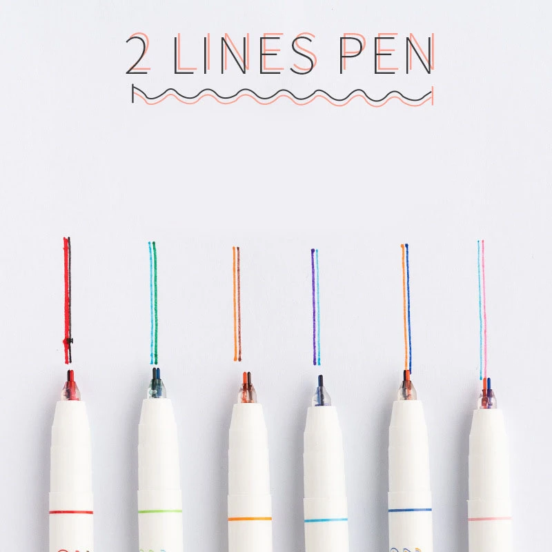 6pcs Double Line Color Pens Set Morandi 2 Lines Spot Highlighter