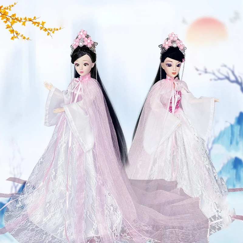 1/6 Scale 30cm Ancient Costume Long Hair Pink Fairy Dress Princess Barbi Hanfu Doll 12 or 20 Joints Body Model Girl Gift Toys 1 60 scale die cast metal model 320d hydraulic excavator yellow construction vehicles