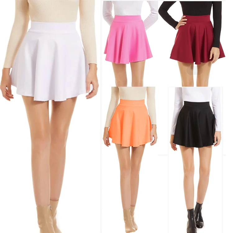 Hot Girl Style Mini Skirt Women stretch High Waist Solid Color Folds Party Dancing Miniskirt New Women's Clothing In 2021 tennis skirt