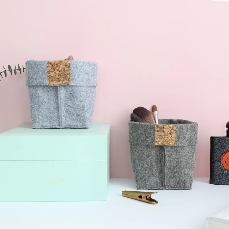 

Nordic Plush Fabric Cosmetics Storage Basket INS Home Living Room Desktop Pen Holder Height-adjustable Desktop Organizer
