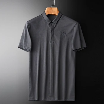 

Luxury Grey Mens Embroidery Short Sleeve Men Plus Size 4xl Fashion Slim Fit Solid Color T-shirts Man