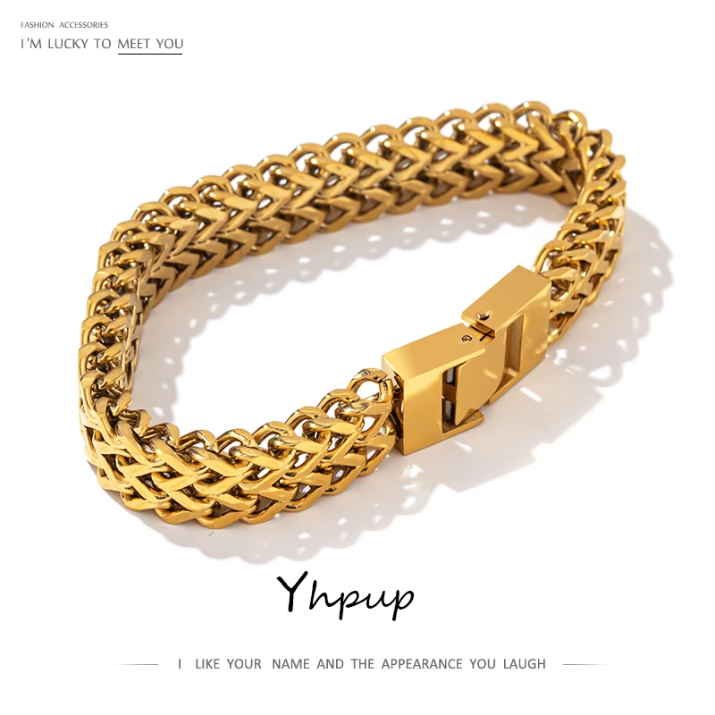 Unisex Jewelry Stainless Steel Cuban Link Chain Bracelet Bangle Man Women 18K Plated Gold Heavy Metal Waterproof Men bracelet jewelry