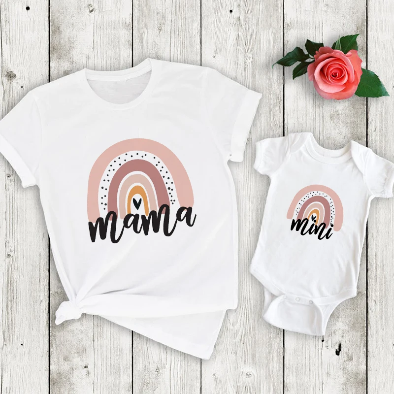 Mommy and Me Matching Outfits Rainbow Print Long Sleeve Shirt Top Family Matching Pullover Sweatshirts