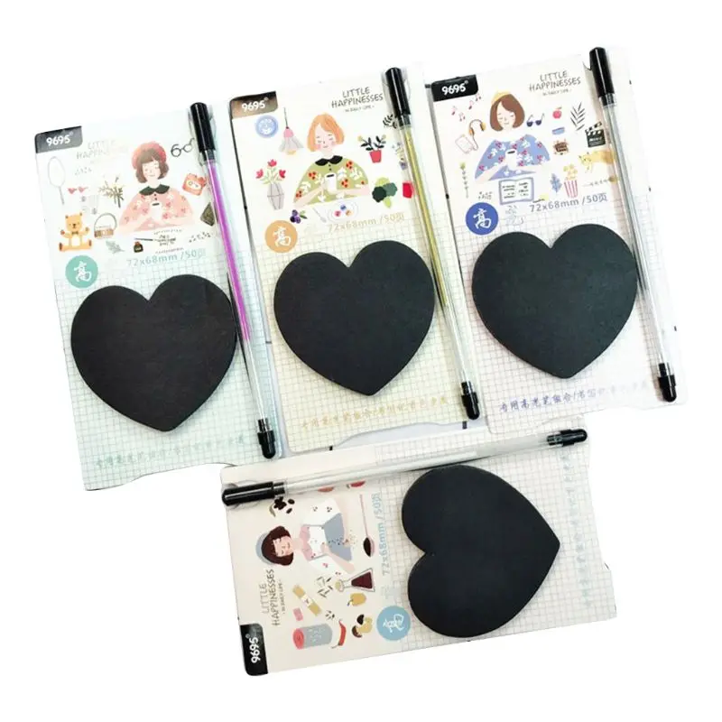 

50 Sheets Black Sticky Notes with Fluorescent Pen Set Creative Office Stationery