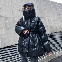 Хит, женская куртка из искусственной кожи с хлопковой подкладкой, пальто для женщин, Россия, холодная зима, толстый теплый мех, ветрозащитный стенд для ремня, искусственная кожа, парка