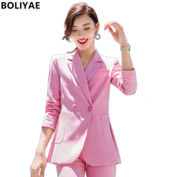 Boliyae trabalho calça ternos ol 2 peça conjunto para mulheres entrevista de negócios terno conjunto uniforme blazer e lápis calça escritório senhora terno