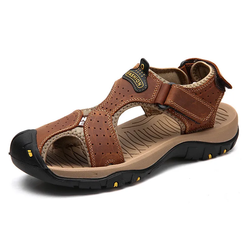 UEXIA Мужская обувь; мужские сандалии из натуральной кожи; Летняя мужская обувь; пляжные сандалии; модные уличные повседневные кроссовки; размер 48 - Цвет: BROWN 01