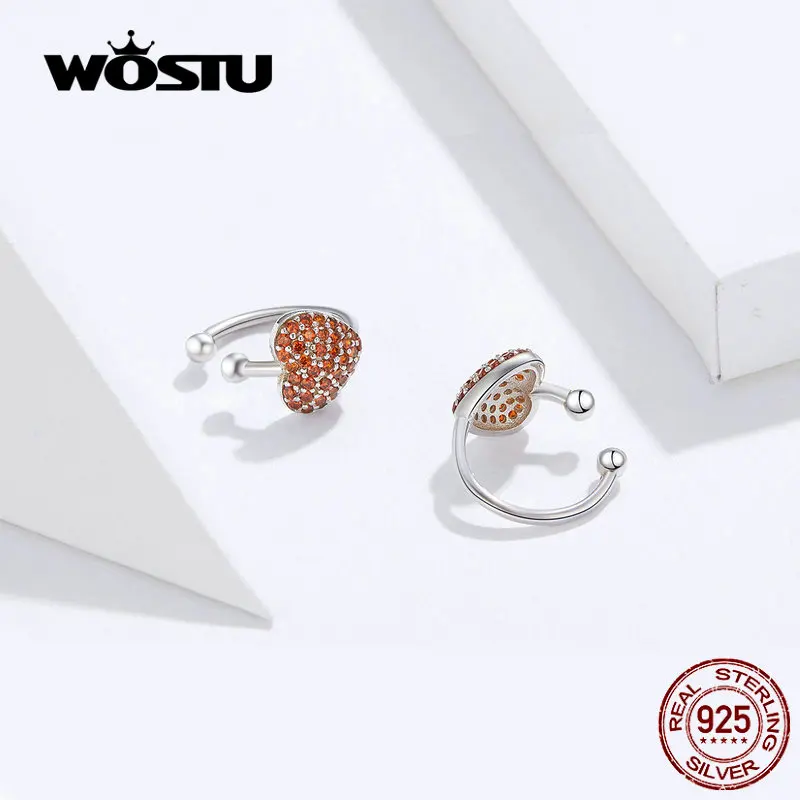 WOSTU подлинные 925 пробы серебряные серьги с красным сердцем классические модные изысканные серьги в форме сердца для женщин BNE180