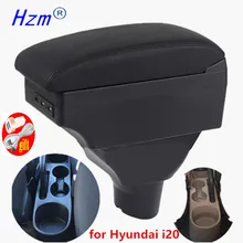 Para Hyundai I20 reposabrazos 2009-2018 partes interiores especiales de reequipamiento a compartimento de reposabrazos para coche Centro de caja de almacenamiento USB LED