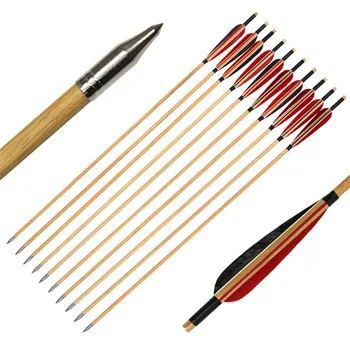 

6/12 / 24pcs archery hunting with white wood poles real feather wood arrow hunting wooden arrow OD8mm