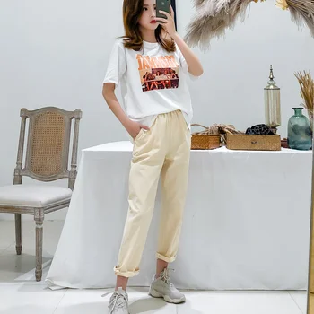 

Women New Style Fashion Set Short Sleeve Print T-shirt and Pants Two-Piece Set Outfits Korean 2020 Summer Casual Trousers Suit
