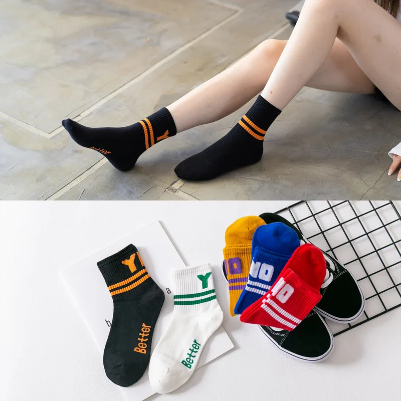 Женские высокие эластичные носки без пятки в Корейском стиле с надписью, женские уличные короткие носки, милые женские носки