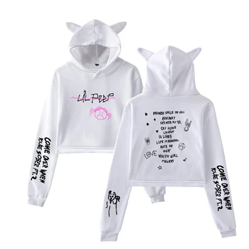 

Frdun TOMMY 2019 Lil Peep fashion print Cat Crop Top Women summer Hoodies Sweatshirt Sexy Kpops hooded Harajuku plus Size XXL