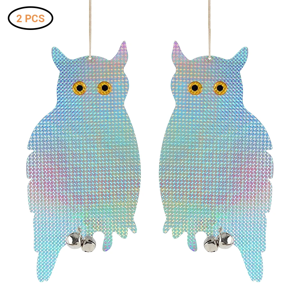 2pc Garden Supplies Fake Owl Hanging Reflective Scarecrow Scares Bird Pigeons Woodpecker Repellent Birds