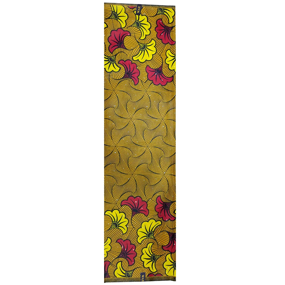 Новейший воск батик ткань абрикосовый лист печати Золотой Африканский воск ткань