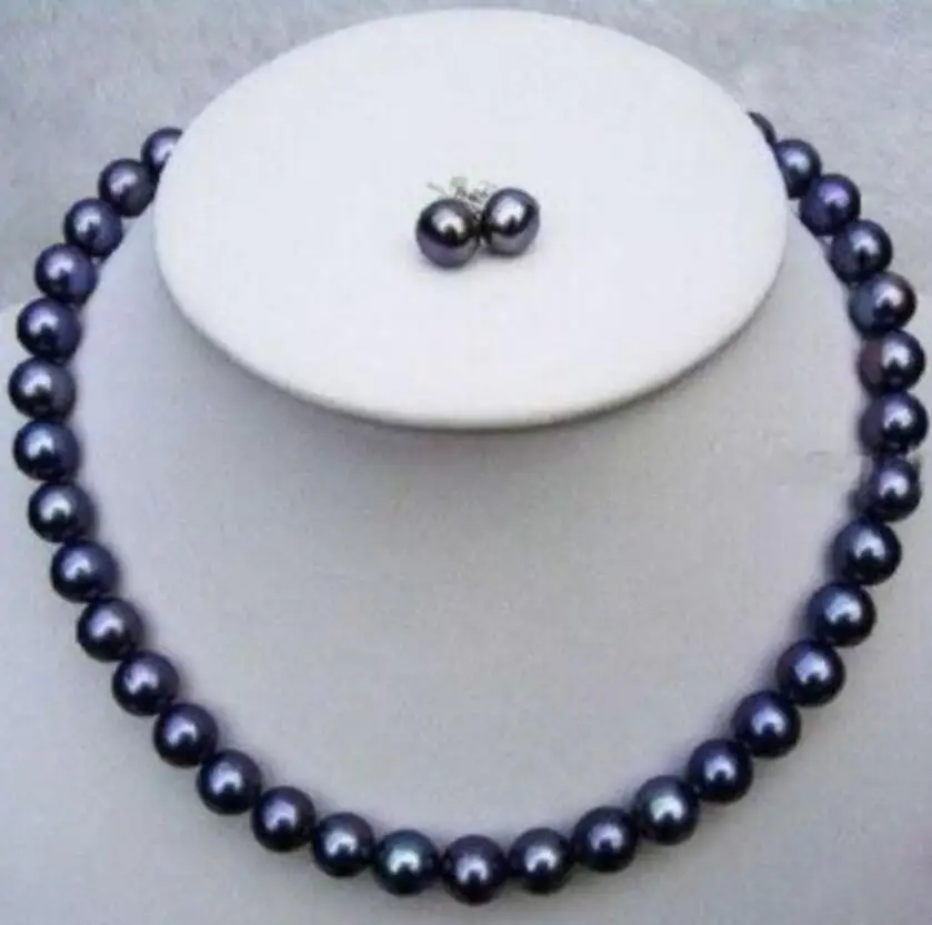 Набор ювелирных жемчужин красивый 8-9 мм Южное море черный жемчуг ожерелье 17 дюймов+ серьги