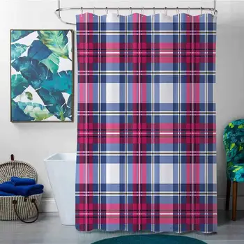 

Shower Curtains Grey and Black Abstract,Plaid Pattern Stylized with Vintage Scottish Effects Artsy Illustration Art,Pink Dark