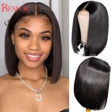 

Natural Color Bob Wig Human Hair Short Cut Free Part 13x4 Lace Front Wigs 150% Density Natural Hairline with Baby Hair For Women