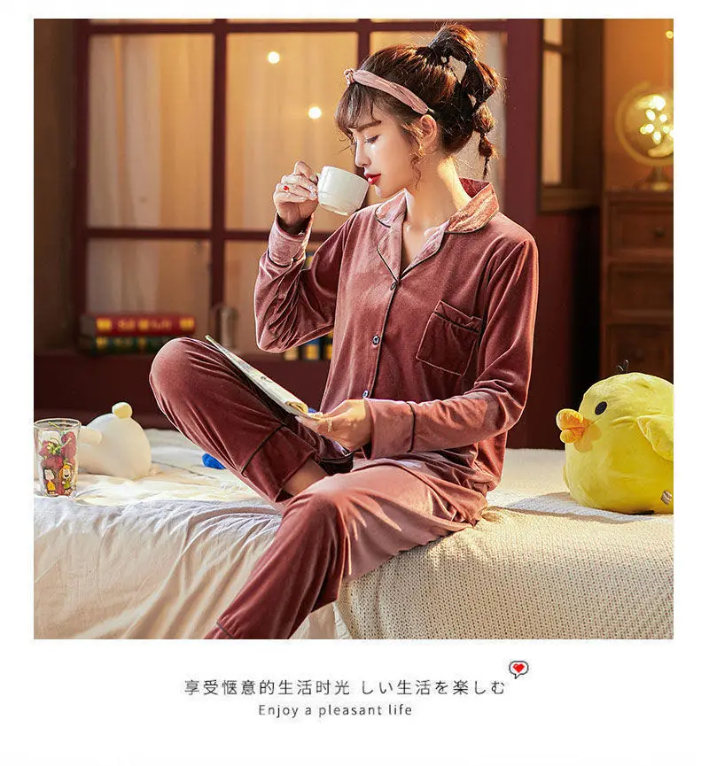 Large 5XL 5XL Autumn Winter Warm Pajama Set Women Pajamas Deep Gold Velvet Homewear Pijama Mujer Elegant Sleepwear pyjamas for women